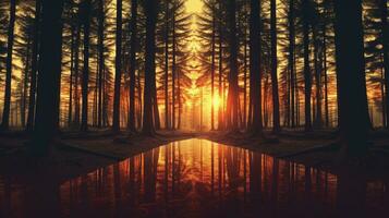 instagram stile filtrato boschi a tramonto. silhouette concetto foto