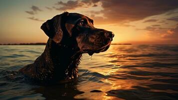 cane sagomato ombra nel il oceano. silhouette concetto foto