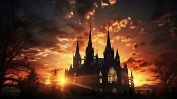Chiesa silhouette a tramonto foto