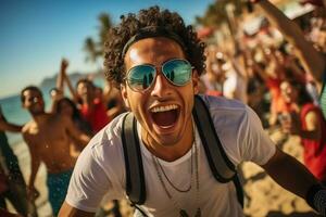 egiziano spiaggia calcio fan festeggiare un' vittoria foto