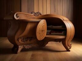 vivente camera mobilia a partire dal originale legno, ai generativo foto