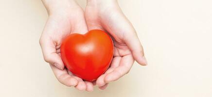 figli di mani Tenere un' rosso cuore come un' simbol di cura, amore, supporto e protezione foto