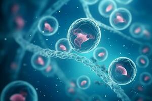 umano cellula o embrionale stelo cellula microscopio sfondo, medico scienza sfondo foto