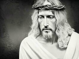 Gesù Cristo ritratto nero e bianca vecchio immagine striscione. ai generativo. foto