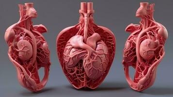 3d illustrazione modello di il umano organo sistema, anatomia, nervoso, circolatorio, digestivo, escretore, urinario e osso sistemi. medico formazione scolastica concetto, generativo ai illustrazione foto