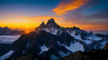 bellissimo tramonto nel il montagne. panorama di il Caucaso montagne. ai generativo foto