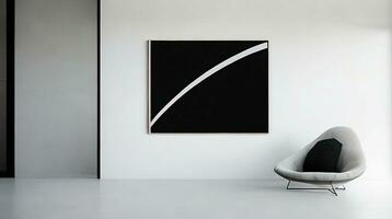 minimalista vivente camera interno con bianca muri, calcestruzzo pavimento, nero divano e il giro caffè tavolo. 3d interpretazione finto su ai generativo foto