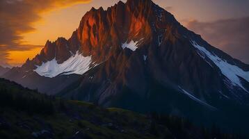 bellissimo tramonto nel il montagne. panorama di il montagne ai generativo foto