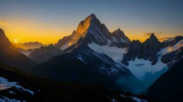 bellissimo tramonto nel il montagne. panorama di il Caucaso montagne. ai generativo foto