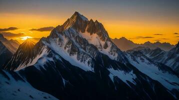 bellissimo tramonto nel il montagne. panorama di il Caucaso montagne. ai generativo foto