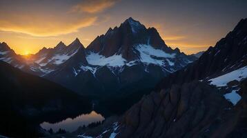 bellissimo tramonto nel il montagne. panorama di il Caucaso montagne. ai generativo foto