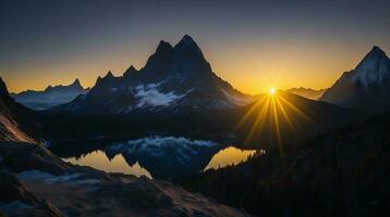 bellissimo tramonto nel il montagne. panorama di il montagne ai generativo foto