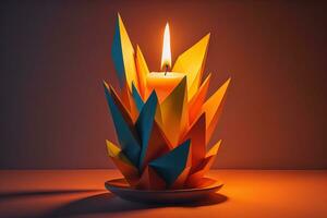 creativo ardente candela su un' di legno sfondo. ai generativo foto
