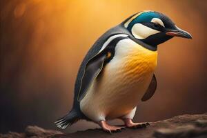 carino pinguino in piedi nel davanti di solido colore sfondo. ai generativo foto