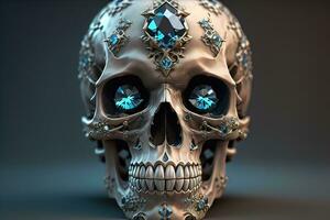 cranio con blu pietre preziose. ai generativo foto