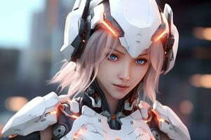 3d rendere di mecha robot anime ragazza foto