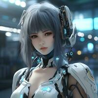 3d rendere di mecha robot anime ragazza foto