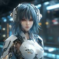 3d rendere di mecha robot anime ragazza foto