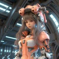 3d rendere di mecha robot anime ragazza foto