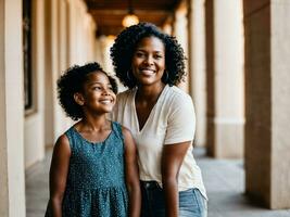 foto di contento famiglia nero madre e figlia, generativo ai