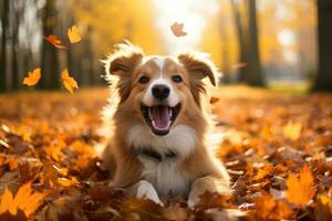 il cane è dire bugie nel il autunno foresta. caldo autunno. generato di artificiale intelligenza foto