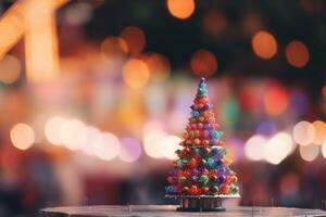 astratto festivo Natale albero a mondo dei sogni e sfocato sfondo generativo ai foto