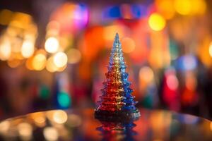 astratto festivo Natale albero a mondo dei sogni e sfocato sfondo generativo ai foto