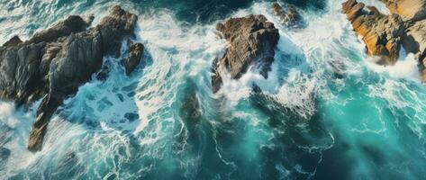 aereo Visualizza di il oceano roccioso costa. foto