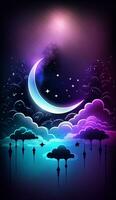 3d rendere realistico Ramadan Luna stelle su buio sfondo, ai generativo foto
