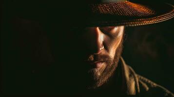 bello uomo con cowboy cappello generativo ai, ai generato foto