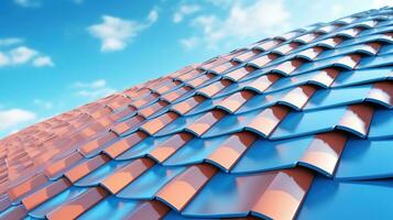 moderno tetto su un' tetto con un' blu cielo sfondo generativo ai, ai generato foto