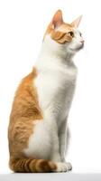 giapponese bobtail gatto seduta su bianca sfondo ai generativo foto