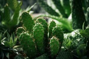 un' vicino su di un' verde cactus pianta ai generato foto