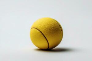 un' giallo tennis palla su un' bianca sfondo ai generato foto