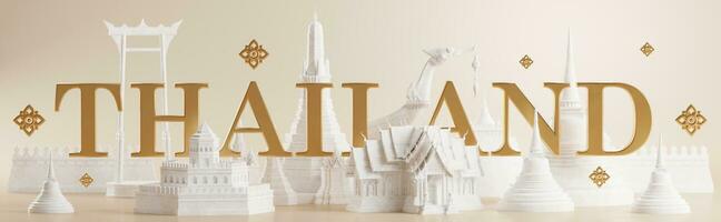 3d interpretazione illustrazione sfondo il iconico di Tailandia viaggio concetto il maggior parte bellissimo posti per visitare nel Tailandia nel 3d illustrazione, tailandese architettura e tradizione eredità. foto