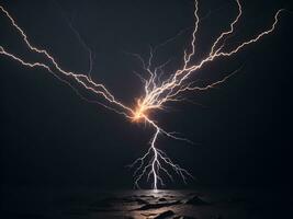 fulmine nel il scuro. temporale al di sopra di il mare. ai generativo astratto sfondo foto