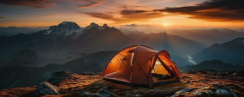 campeggio nel il montagna - ai generativo foto