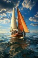 barca a vela nel il mare a tramonto foto