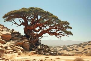 solitario albero nel il deserto - ai generativo foto