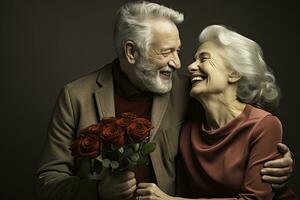 contento anziano coppia - ai generativo foto