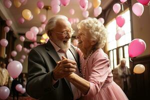 anziano coppia danza insieme a un' festa - ai generativo foto