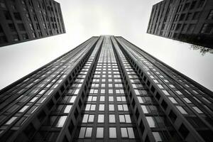 nero e bianca orizzontale foto di il architettura di grattacielo edifici. ai generativo arte