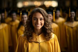 sorridente giovane donna nel la laurea abiti foto