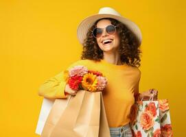 ragazza con shopping Borsa foto