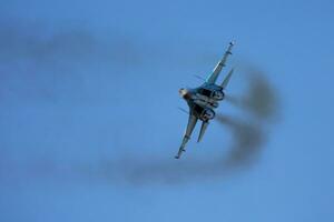 ucraino aria vigore sukhoi su-27p flanker 58 combattente Jet Schermo per riat reale internazionale aria tatuaggio 2018 spettacolo aereo foto