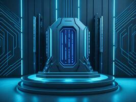 futuristico sfondo con blu nero elettronico digitale podio foto