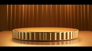 ai generato. Prodotto Schermo presentazione su lusso oro vuoto podio In piedi. foto