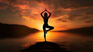 esercizio quello combina fisico posture respirazione tecniche e meditazione. silhouette concetto foto