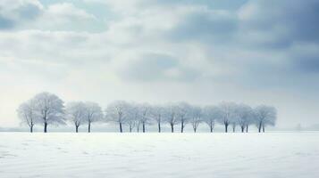in parte nuvoloso campo con neve laden alberi. silhouette concetto foto
