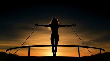ginnasta S ombra su trampolino. silhouette concetto foto